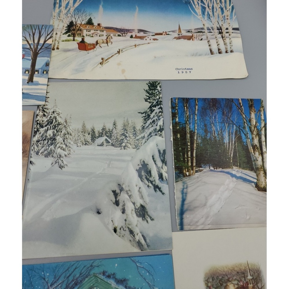 11 Old Vintage Used Christmas Card Fronts for Crafts Winter Snow Country Woods - Picture 5 of 16
